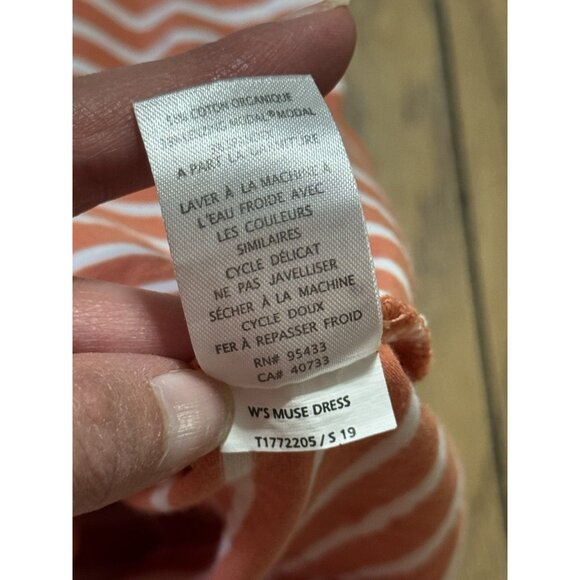 Toad &Co Muse Midi Dress Women’s M Orange Stripe Adjustable Drawcord Pocket - Picture 8 of 11